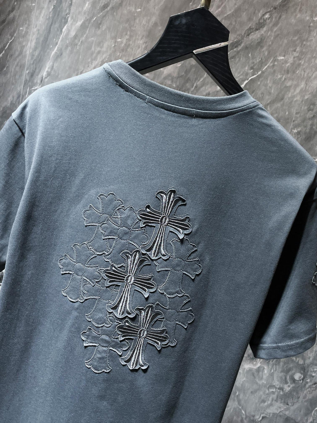 Embroidered Crosses Patch Grey T-Shirt™