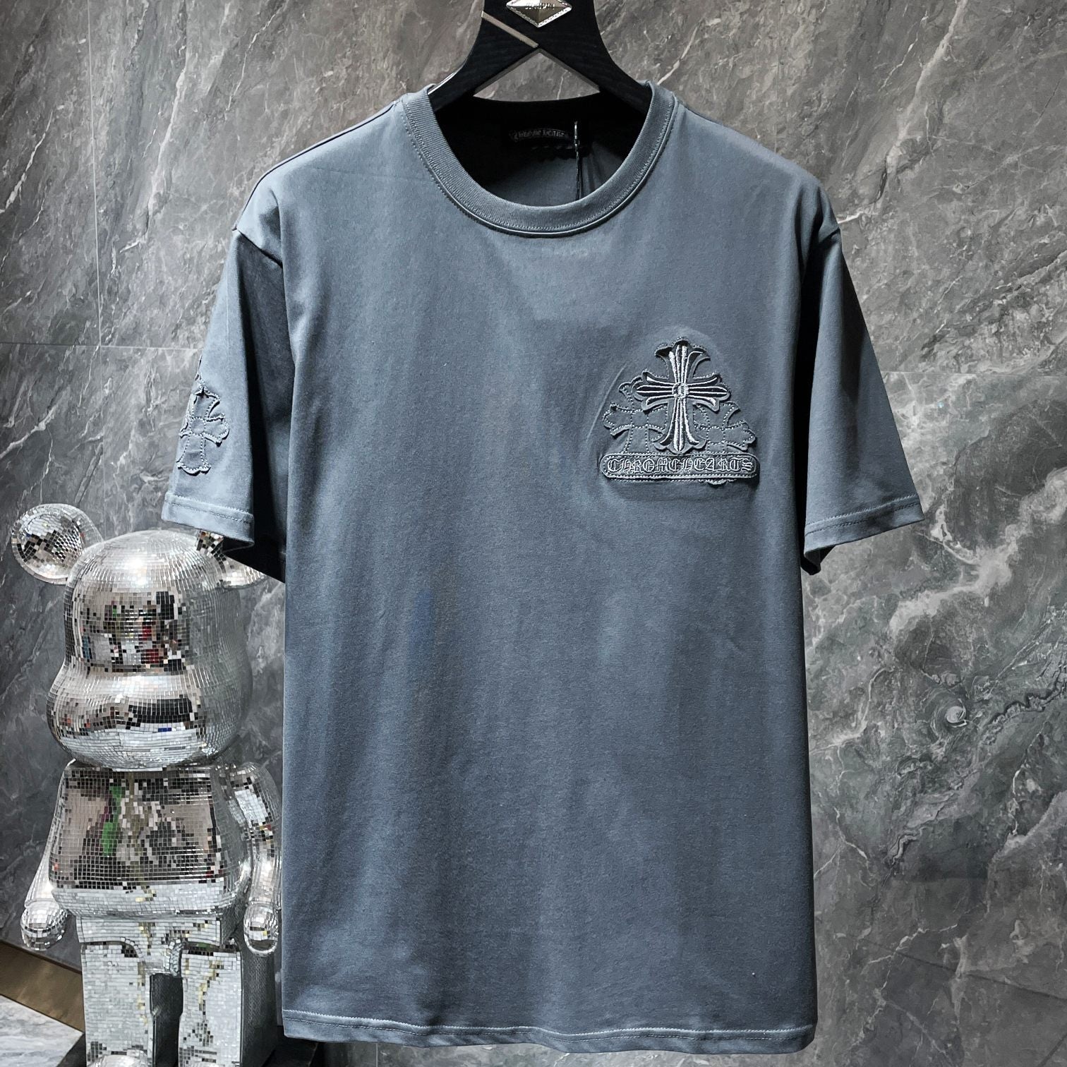 Embroidered Crosses Patch Grey T-Shirt™