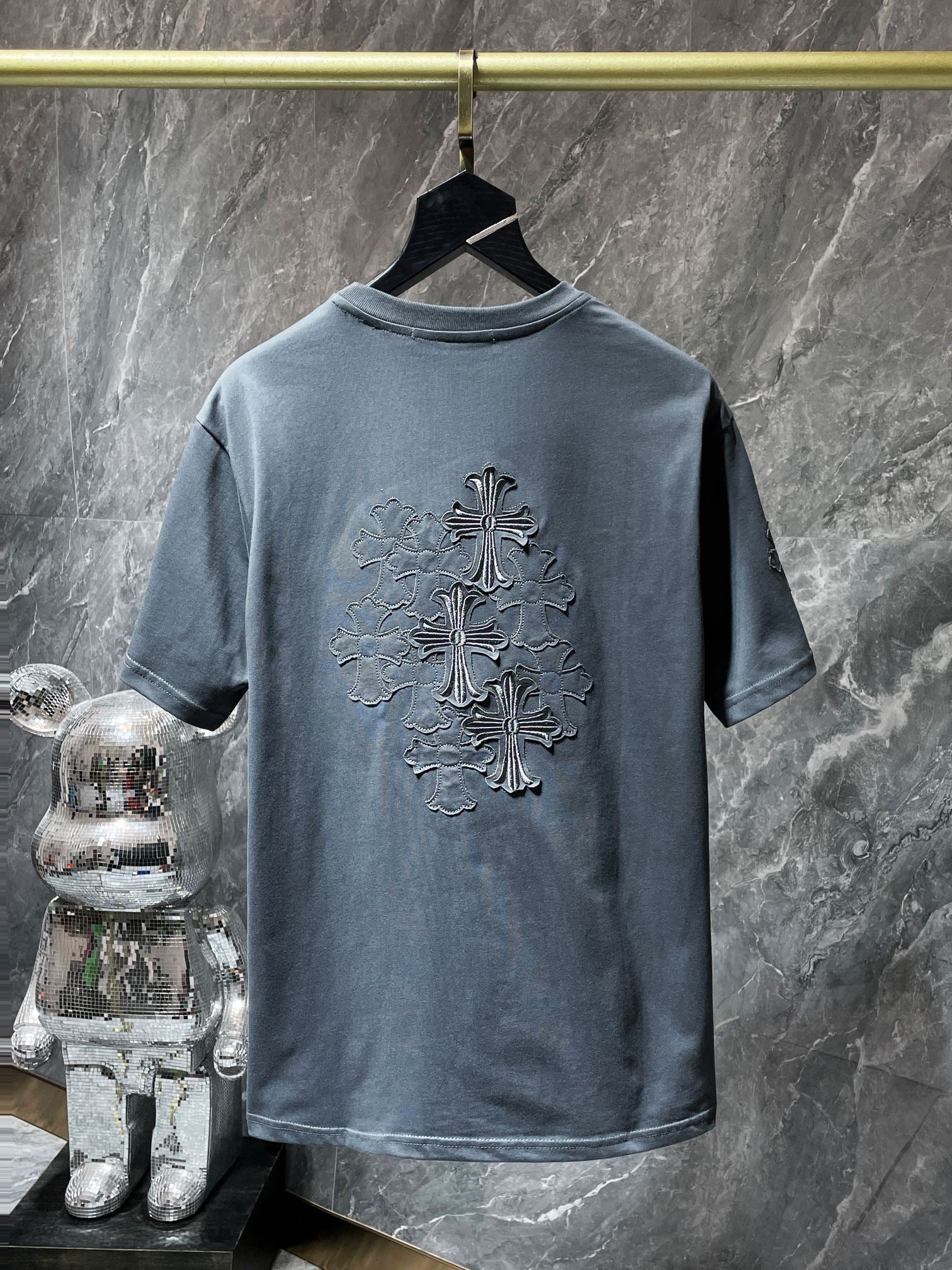 Embroidered Crosses Patch Grey T-Shirt™