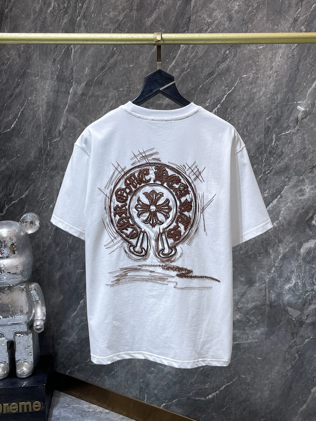 Brown Embroidered Horse Shoe Logo White T-Shirt™