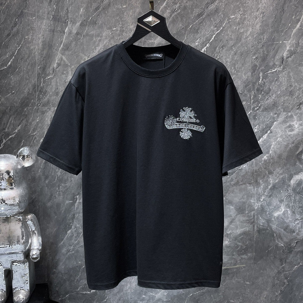 Grey Embroidered Logos Black T-Shirt™