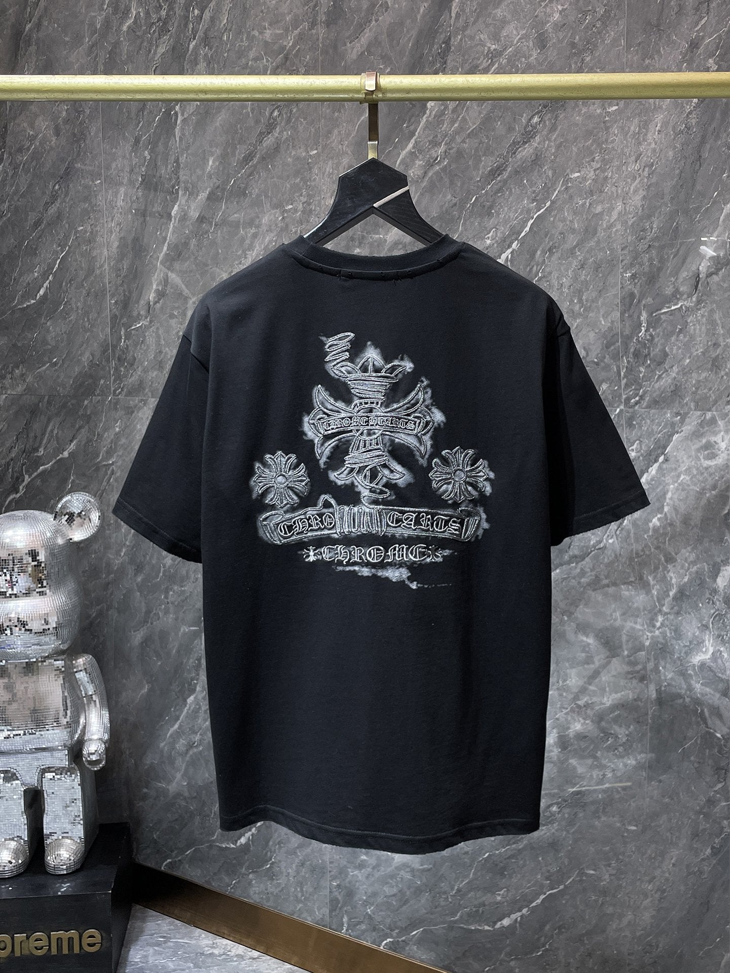 Grey Embroidered Logos Black T-Shirt™