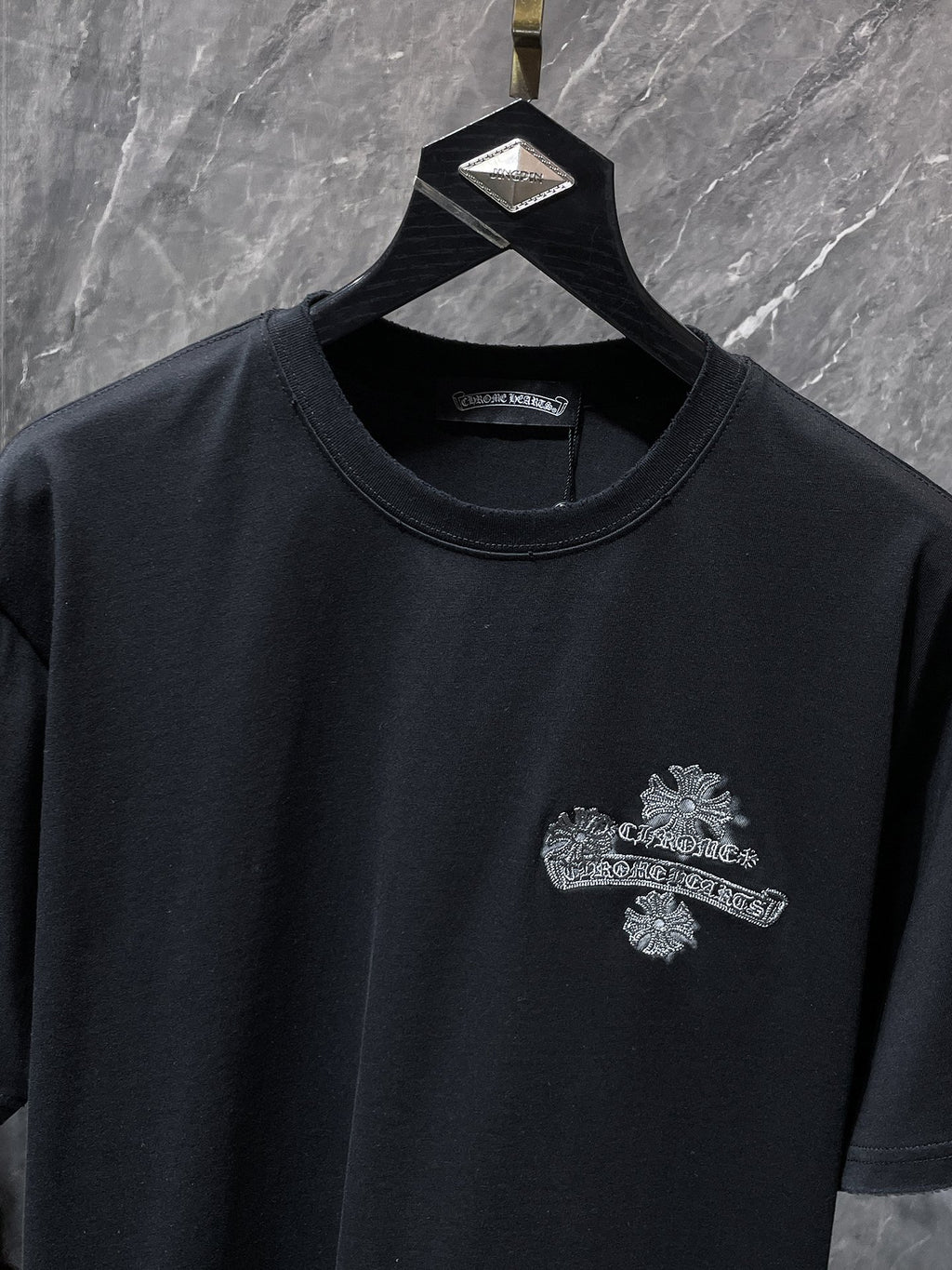 Grey Embroidered Logos Black T-Shirt™