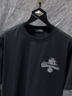 Grey Embroidered Logos Black T-Shirt™