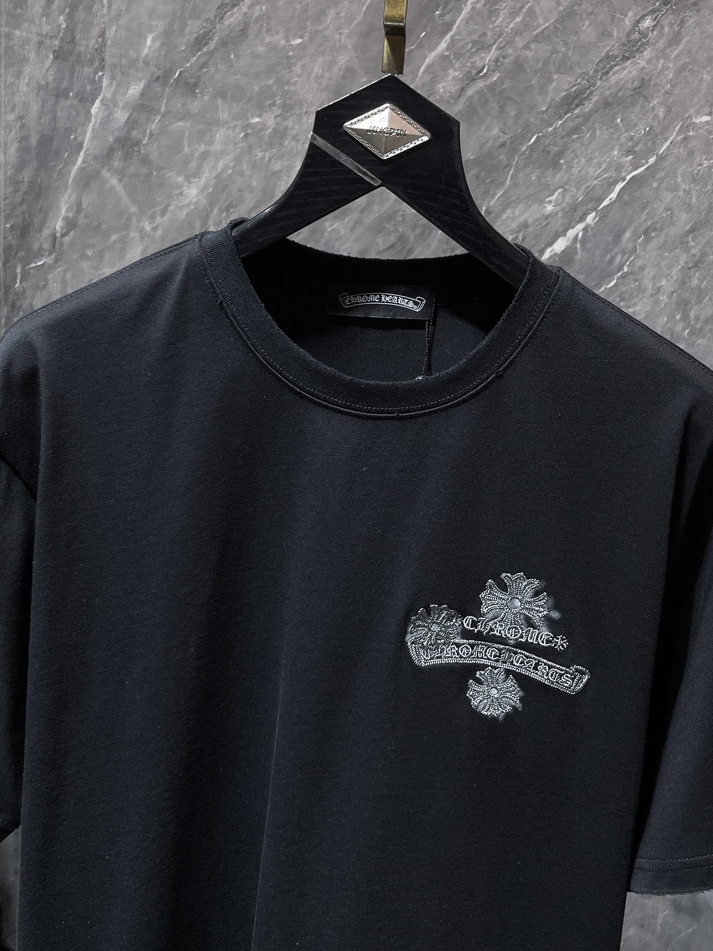 Grey Embroidered Logos Black T-Shirt™