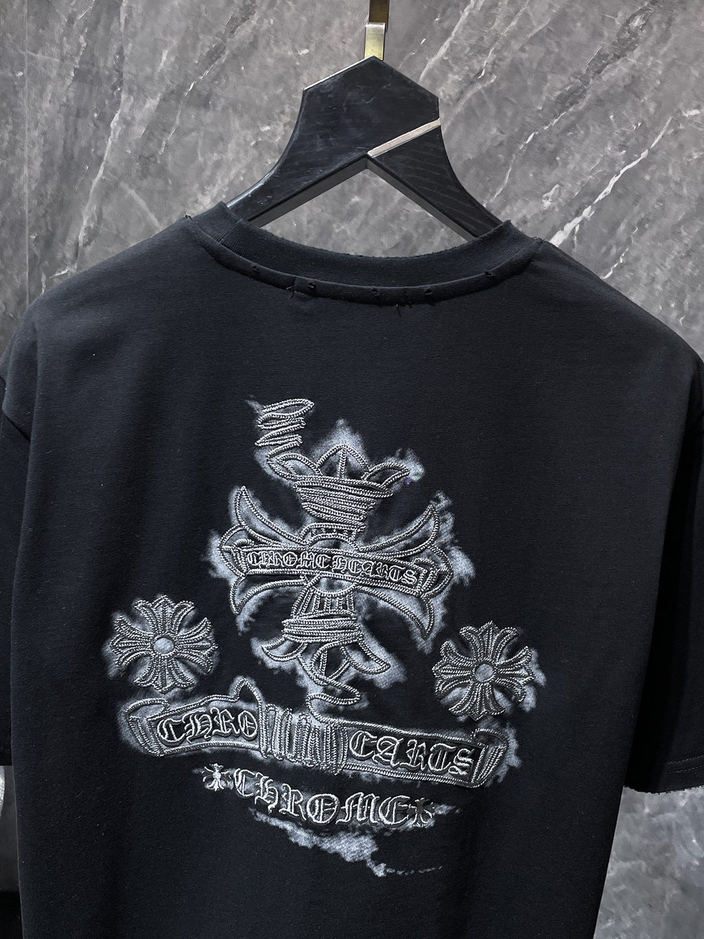 Grey Embroidered Logos Black T-Shirt™