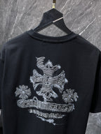 Grey Embroidered Logos Black T-Shirt™