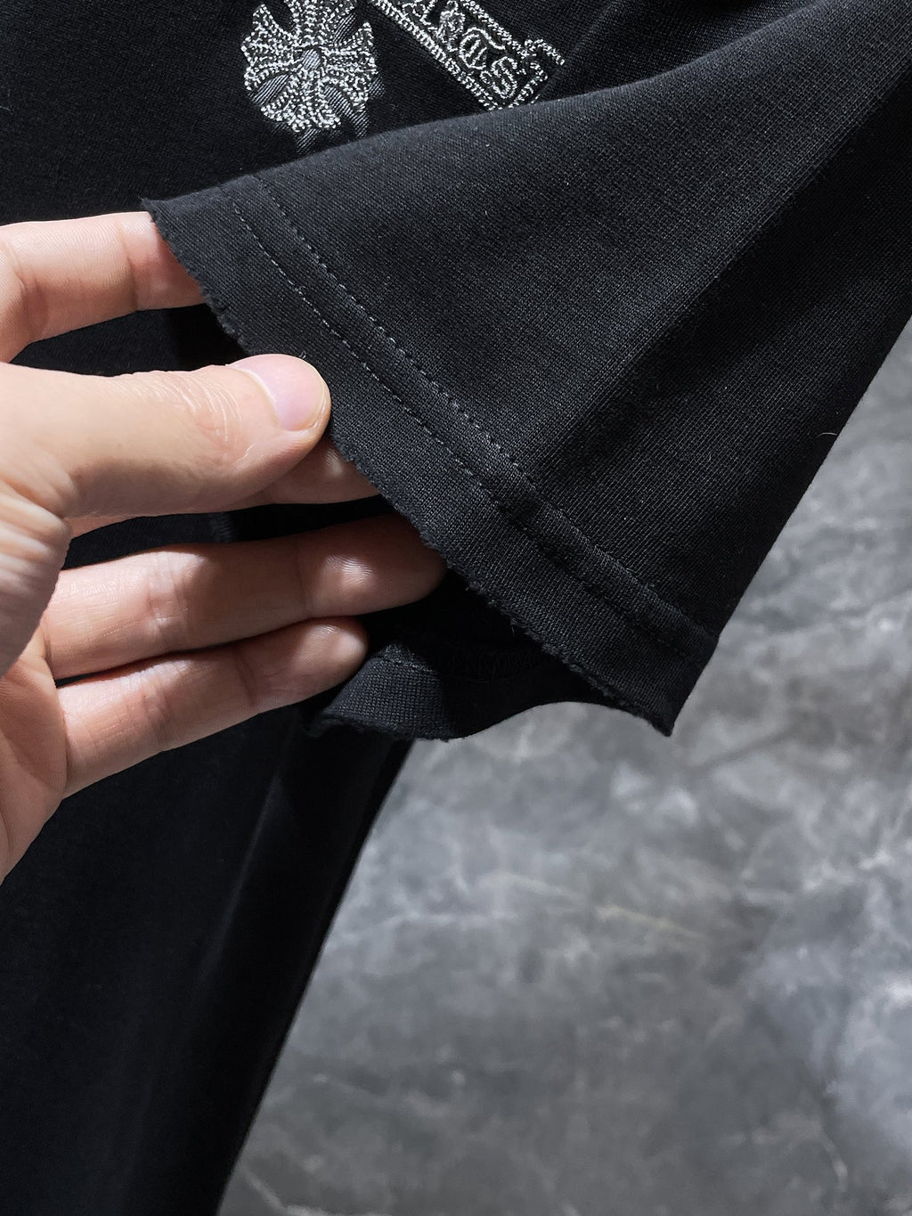 Grey Embroidered Logos Black T-Shirt™