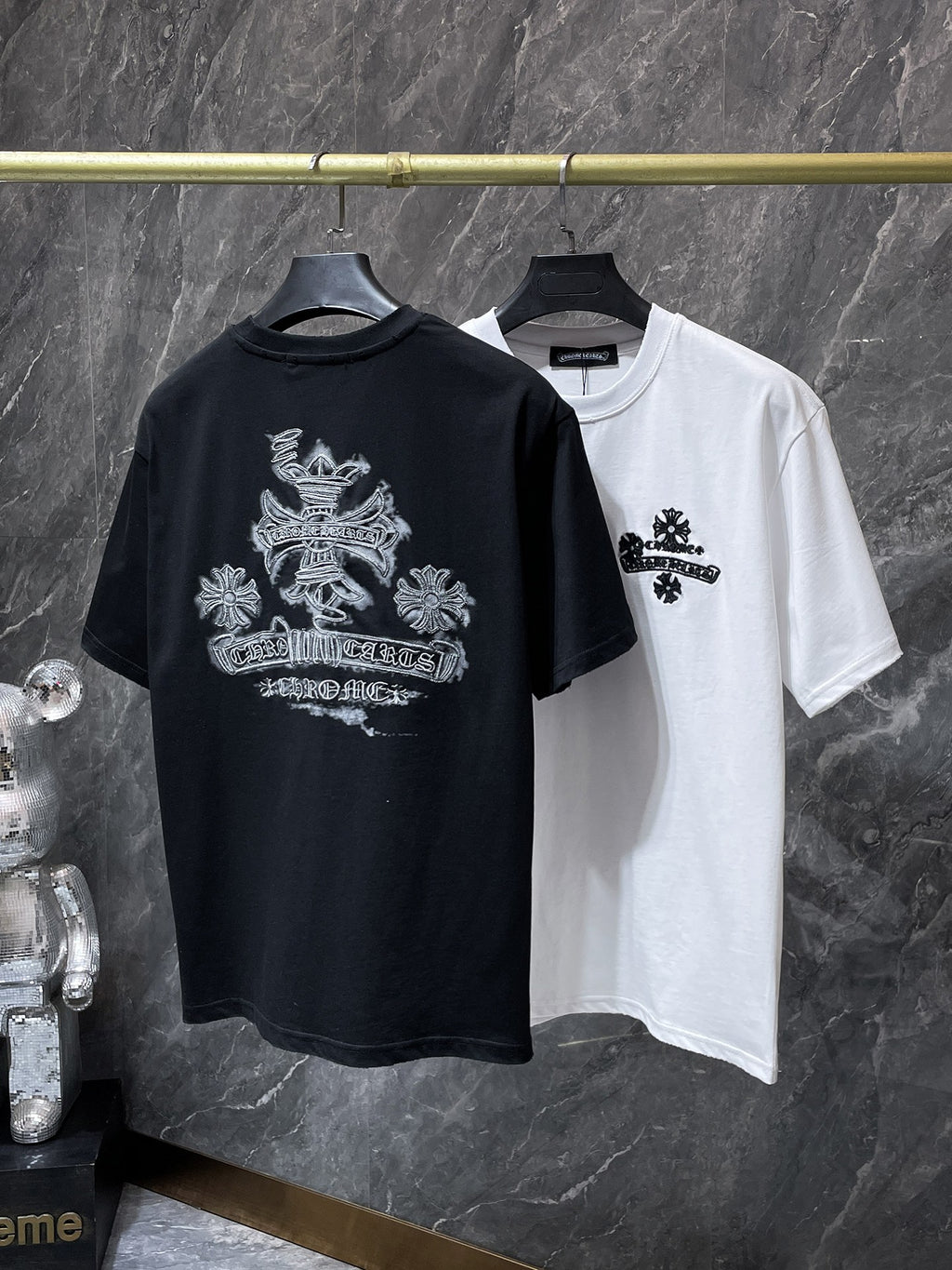 Black Embroidered Logos White T-Shirt™