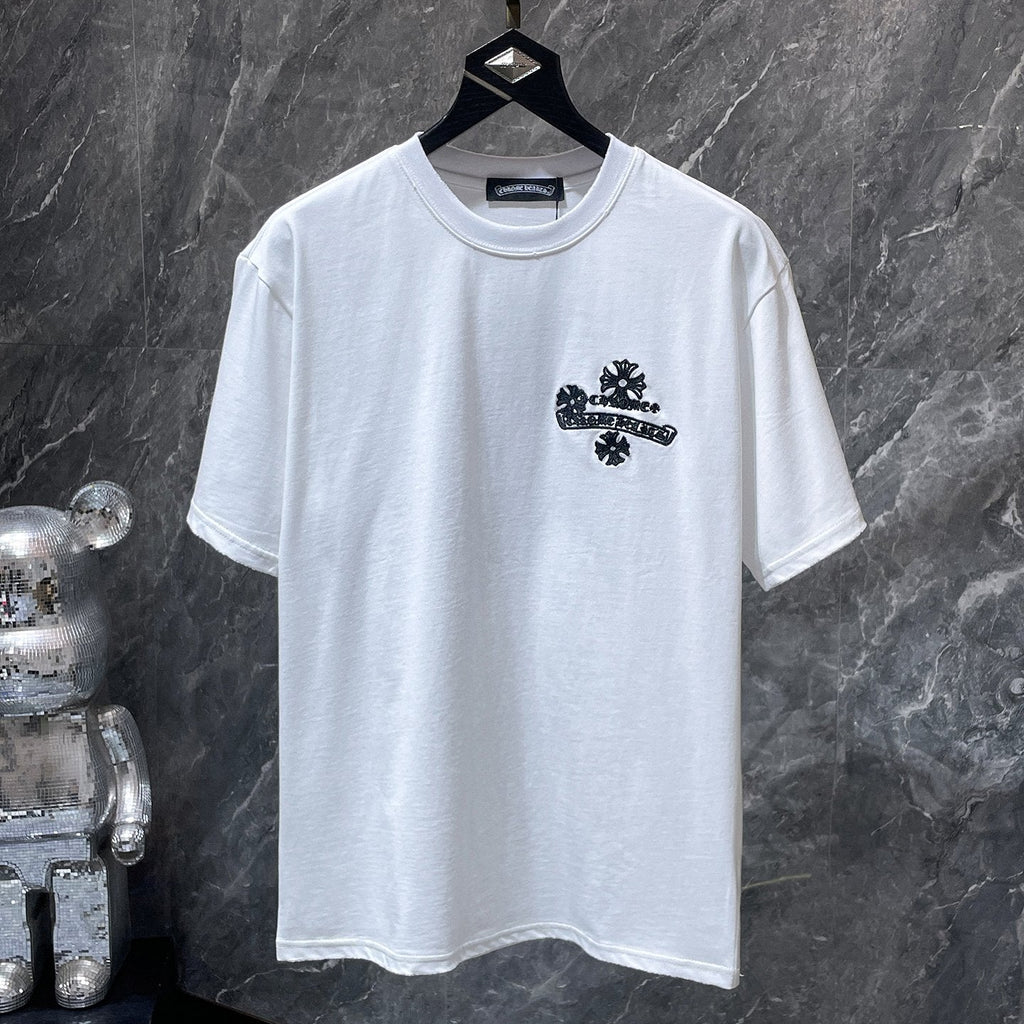 Black Embroidered Logos White T-Shirt™