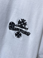 Black Embroidered Logos White T-Shirt™