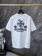 Black Embroidered Logos White T-Shirt™