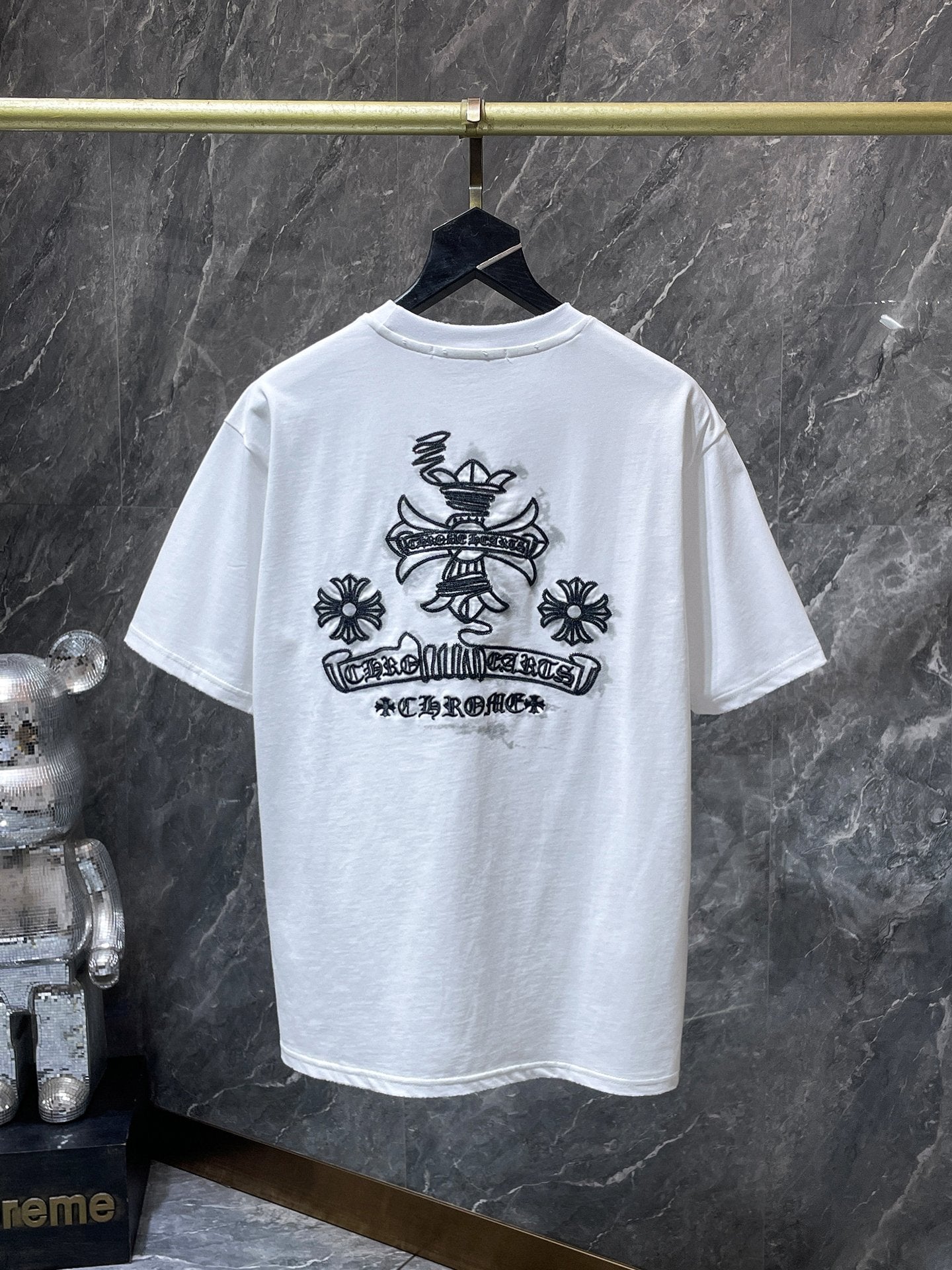 Black Embroidered Logos White T-Shirt™