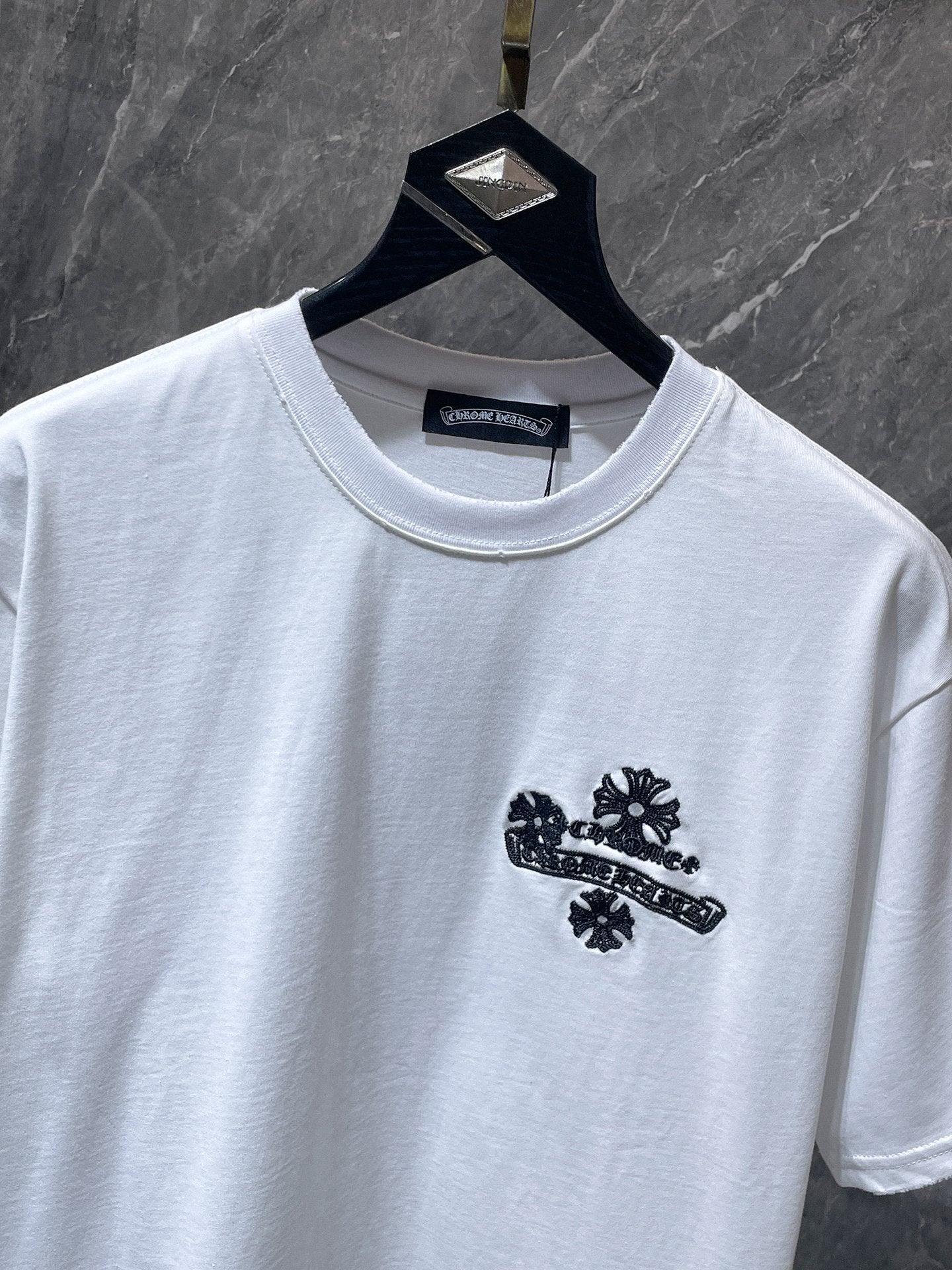 Black Embroidered Logos White T-Shirt™