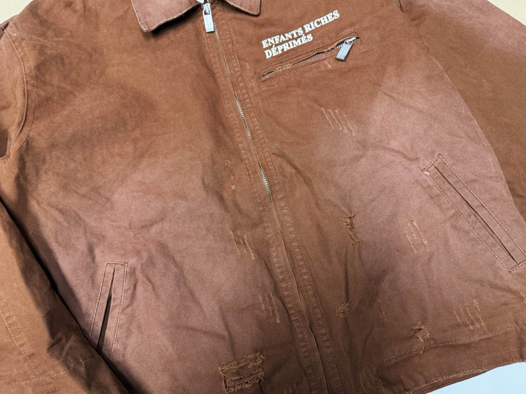 ER* Distressed Cotton-Canvas Brown Trucker Jacket™