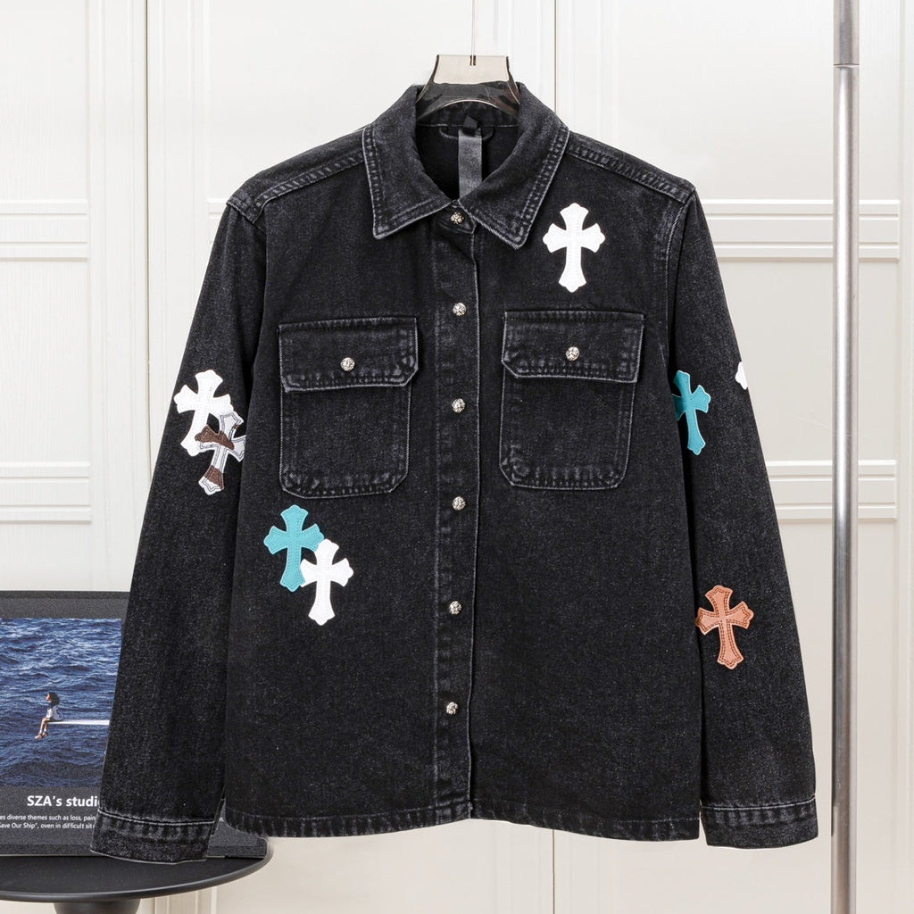 Multi Color Crosses Black Denim Jacket™