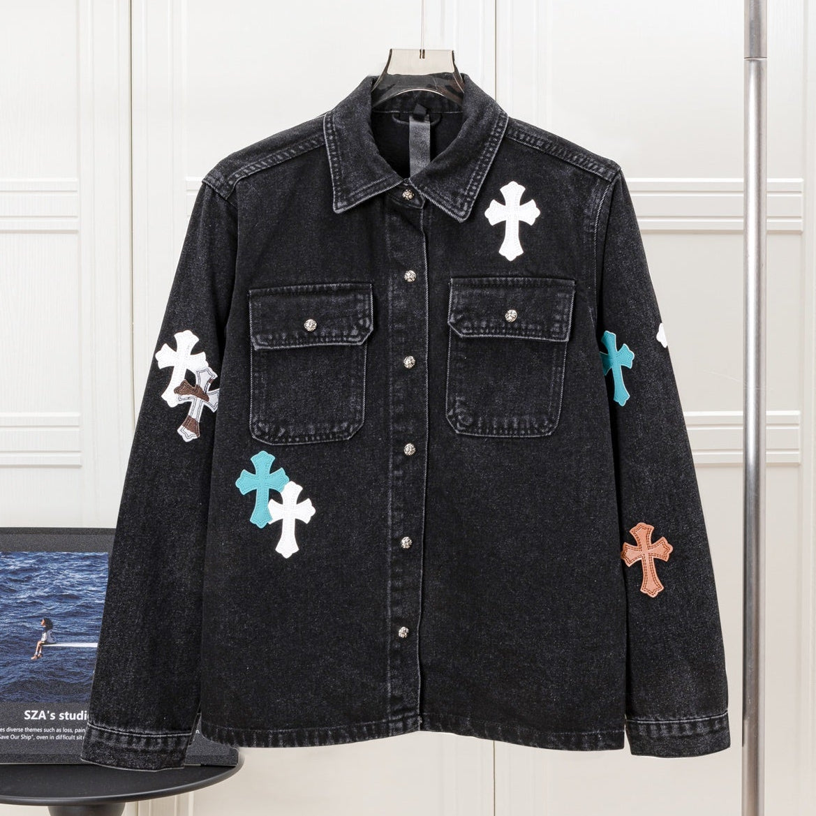 Multi Color Crosses Black Denim Jacket™