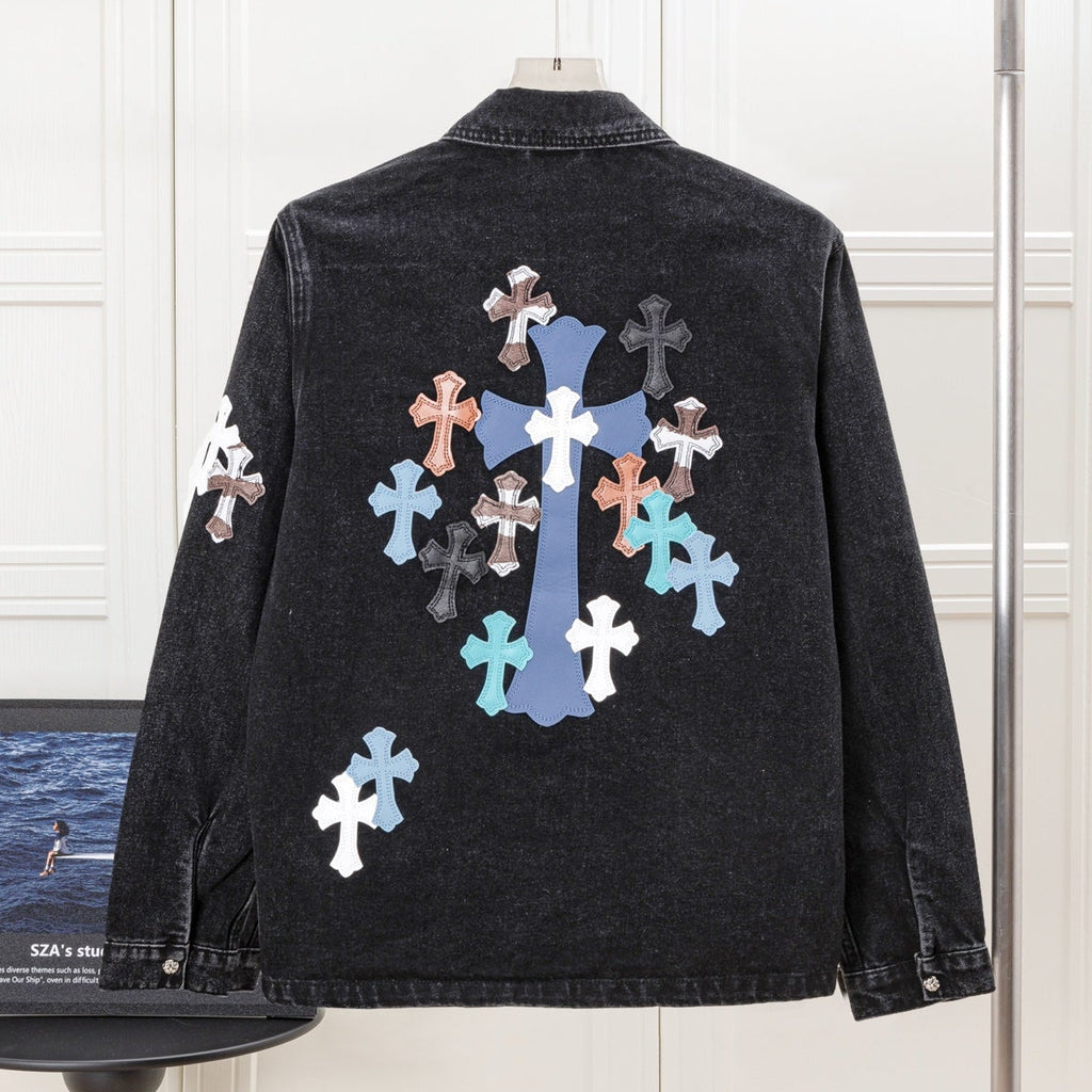 Multi Color Crosses Black Denim Jacket™
