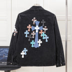 Multi Color Crosses Black Denim Jacket™