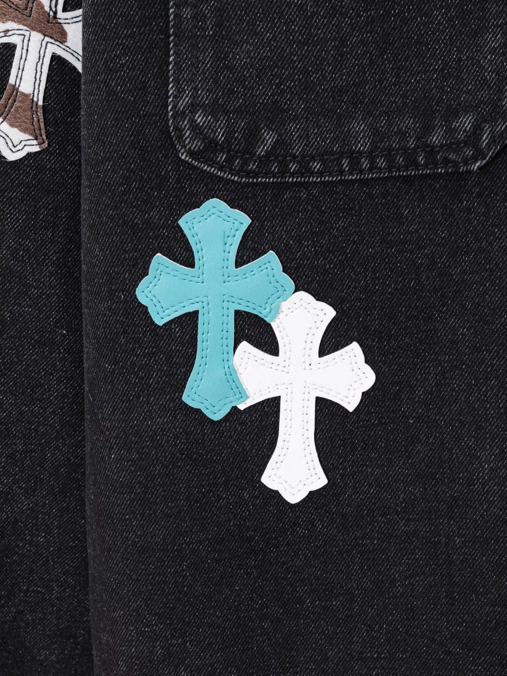Multi Color Crosses Black Denim Jacket™