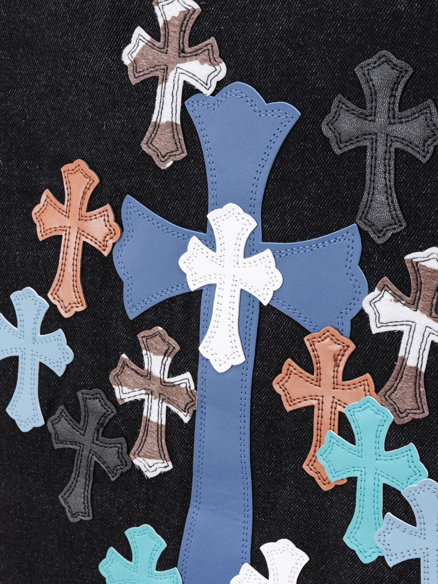 Multi Color Crosses Black Denim Jacket™