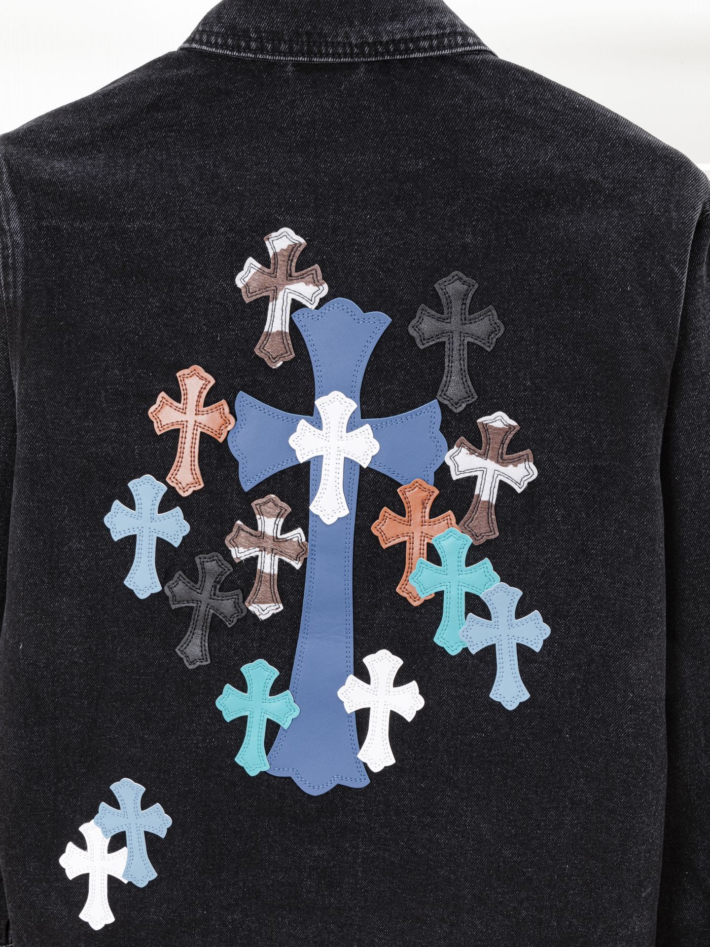 Multi Color Crosses Black Denim Jacket™