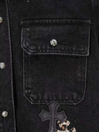 Leopard Cross Patch Black Denim Jacket™