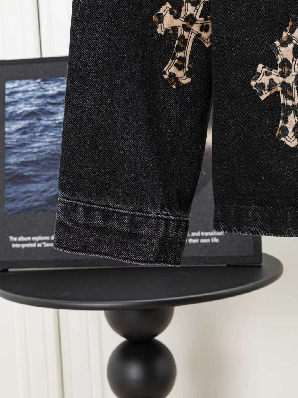 Leopard Cross Patch Black Denim Jacket™