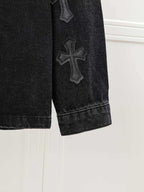 Leopard Cross Patch Black Denim Jacket™