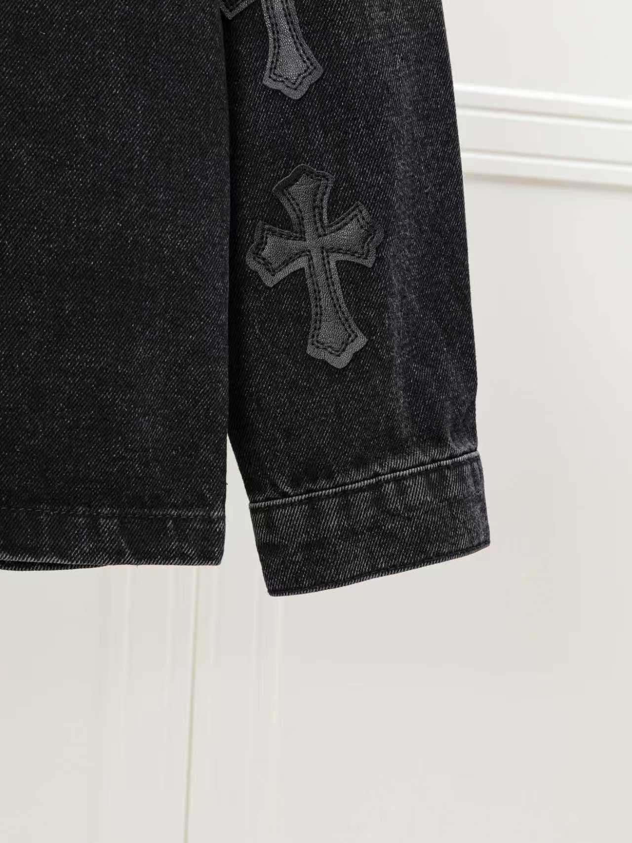 Leopard Cross Patch Black Denim Jacket™