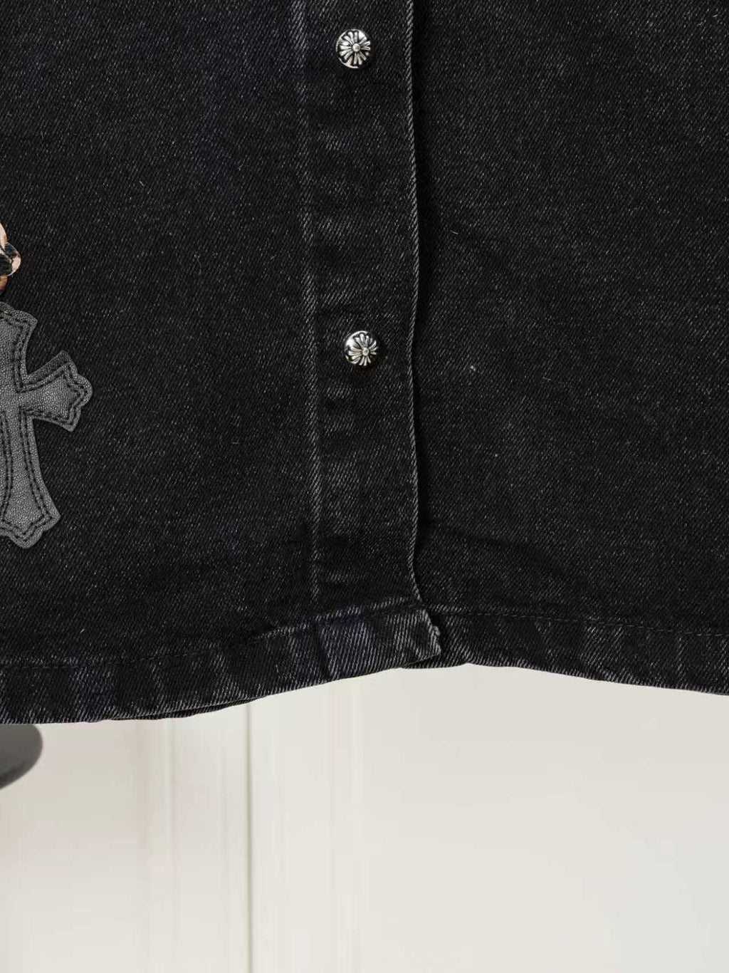 Leopard Cross Patch Black Denim Jacket™