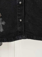 Leopard Cross Patch Black Denim Jacket™