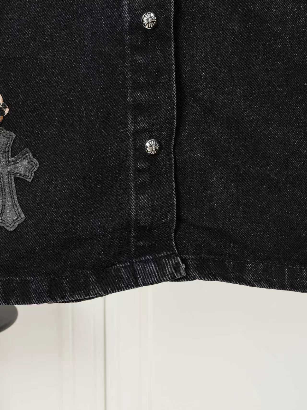 Leopard Cross Patch Black Denim Jacket™