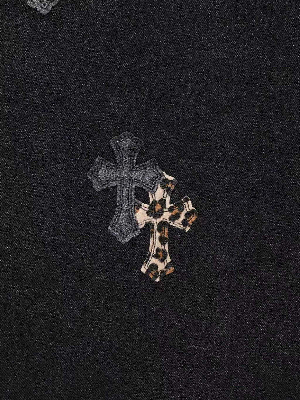 Leopard Cross Patch Black Denim Jacket™