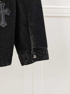 Leopard Cross Patch Black Denim Jacket™