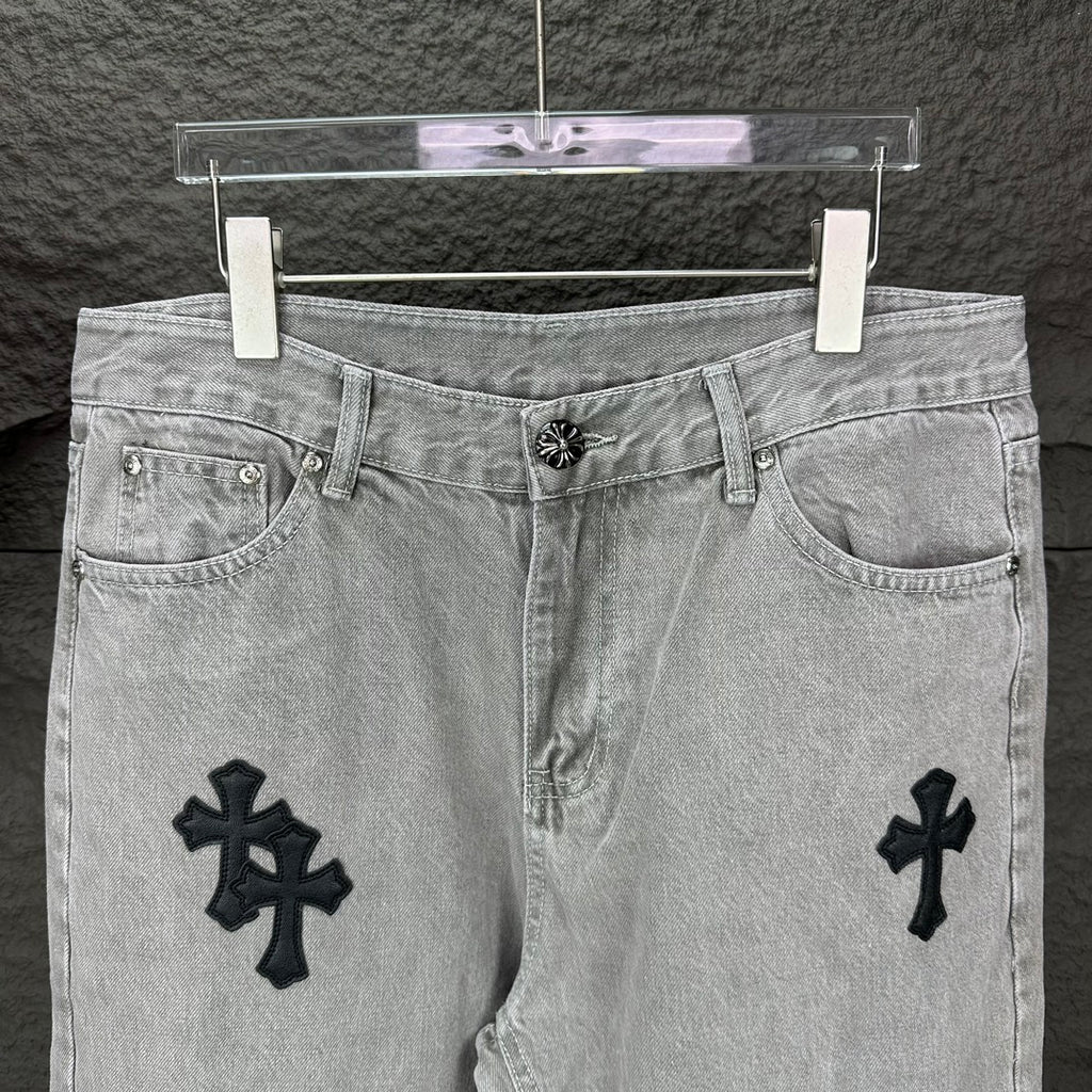Black Cross Patch Light Grey Denim Jeans™