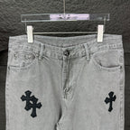 Black Cross Patch Light Grey Denim Jeans™