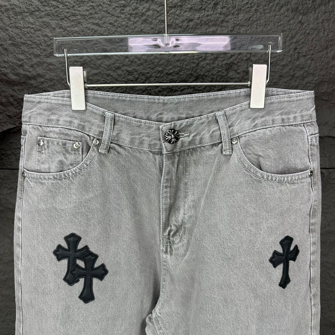 Black Cross Patch Light Grey Denim Jeans™