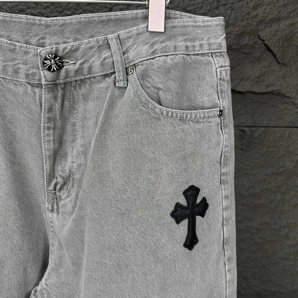 Black Cross Patch Light Grey Denim Jeans™