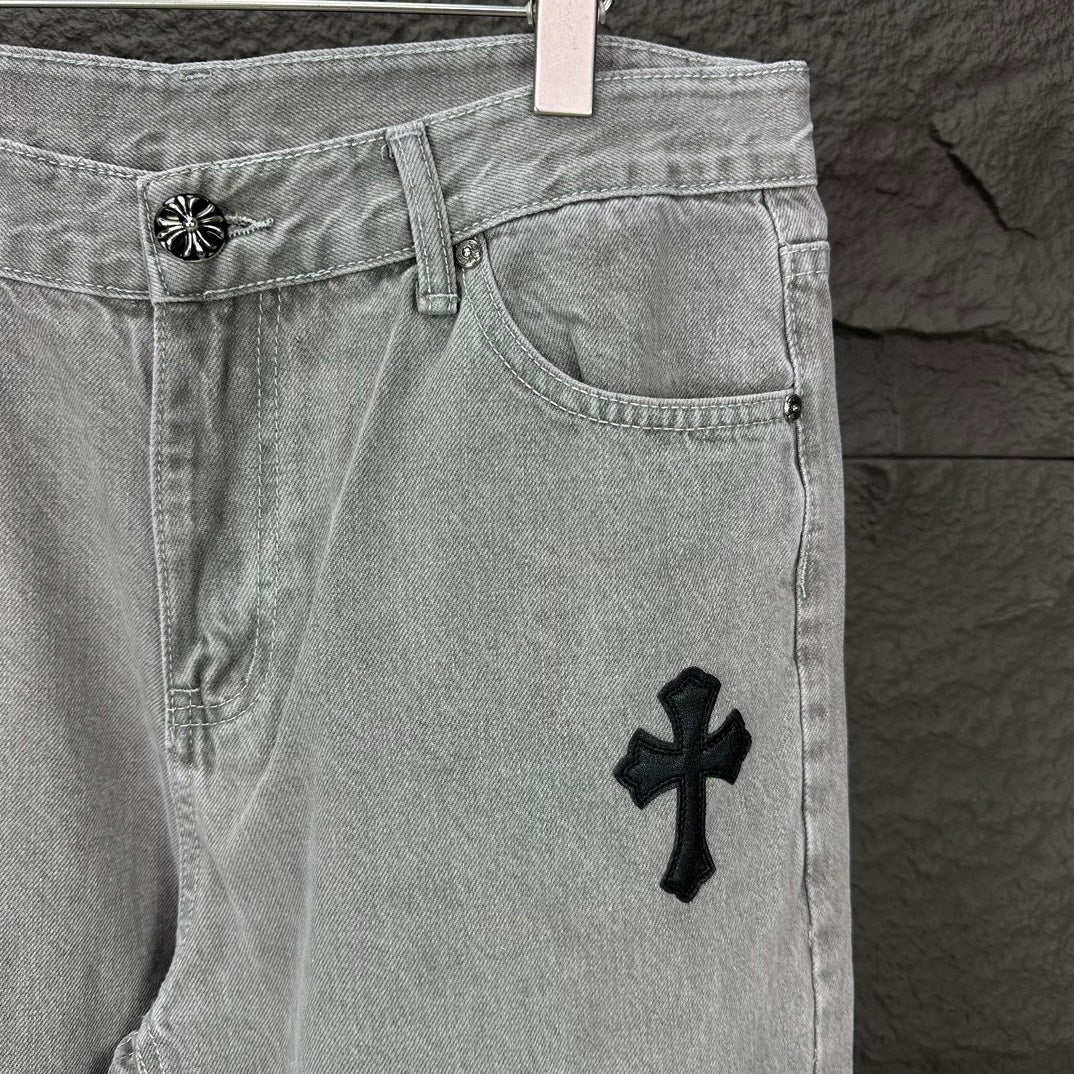 Black Cross Patch Light Grey Denim Jeans™