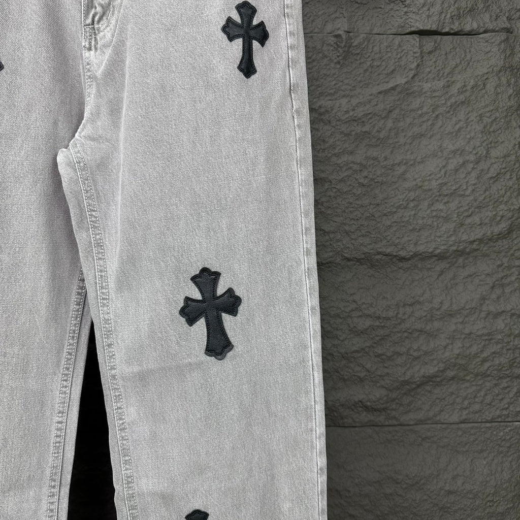 Black Cross Patch Light Grey Denim Jeans™