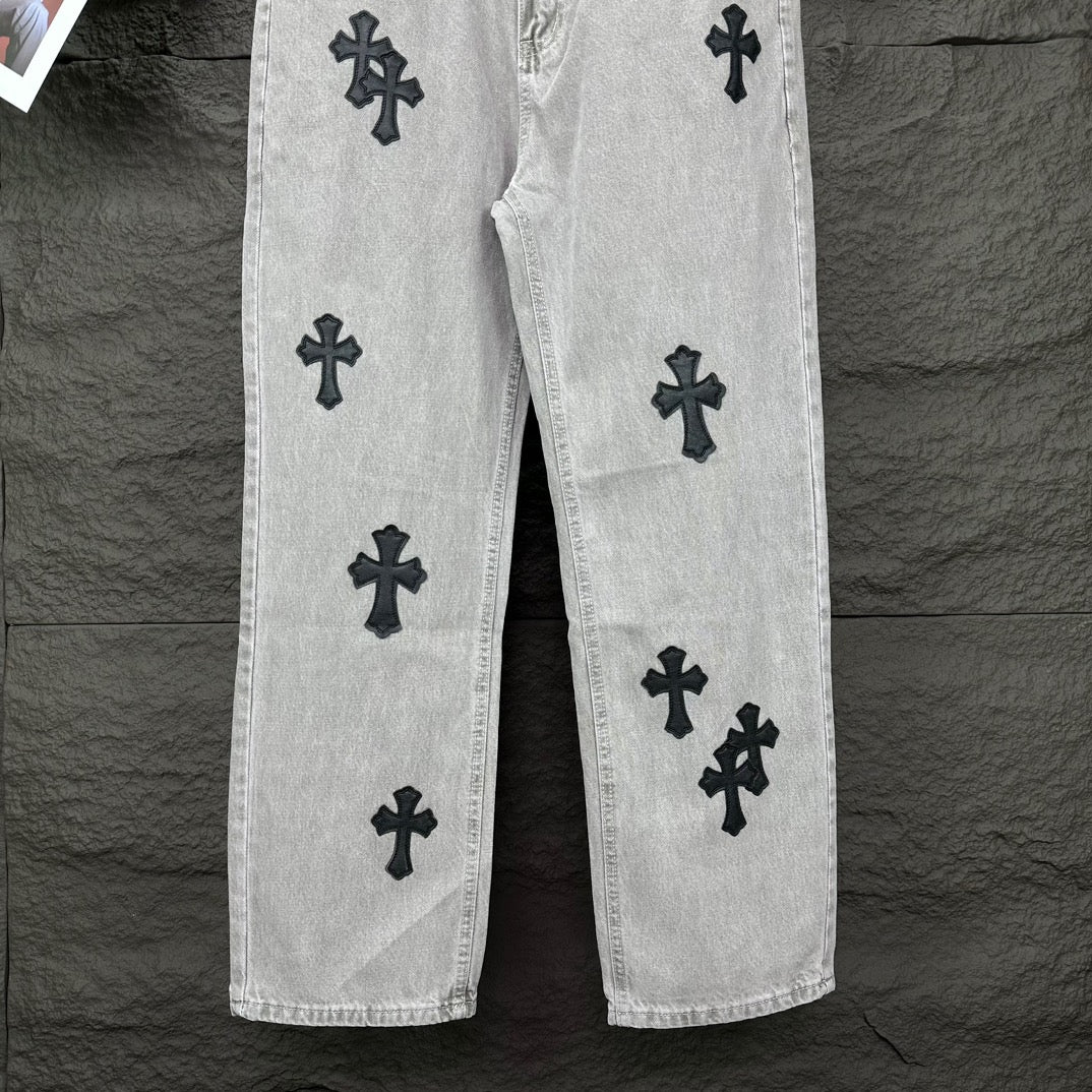 Black Cross Patch Light Grey Denim Jeans™