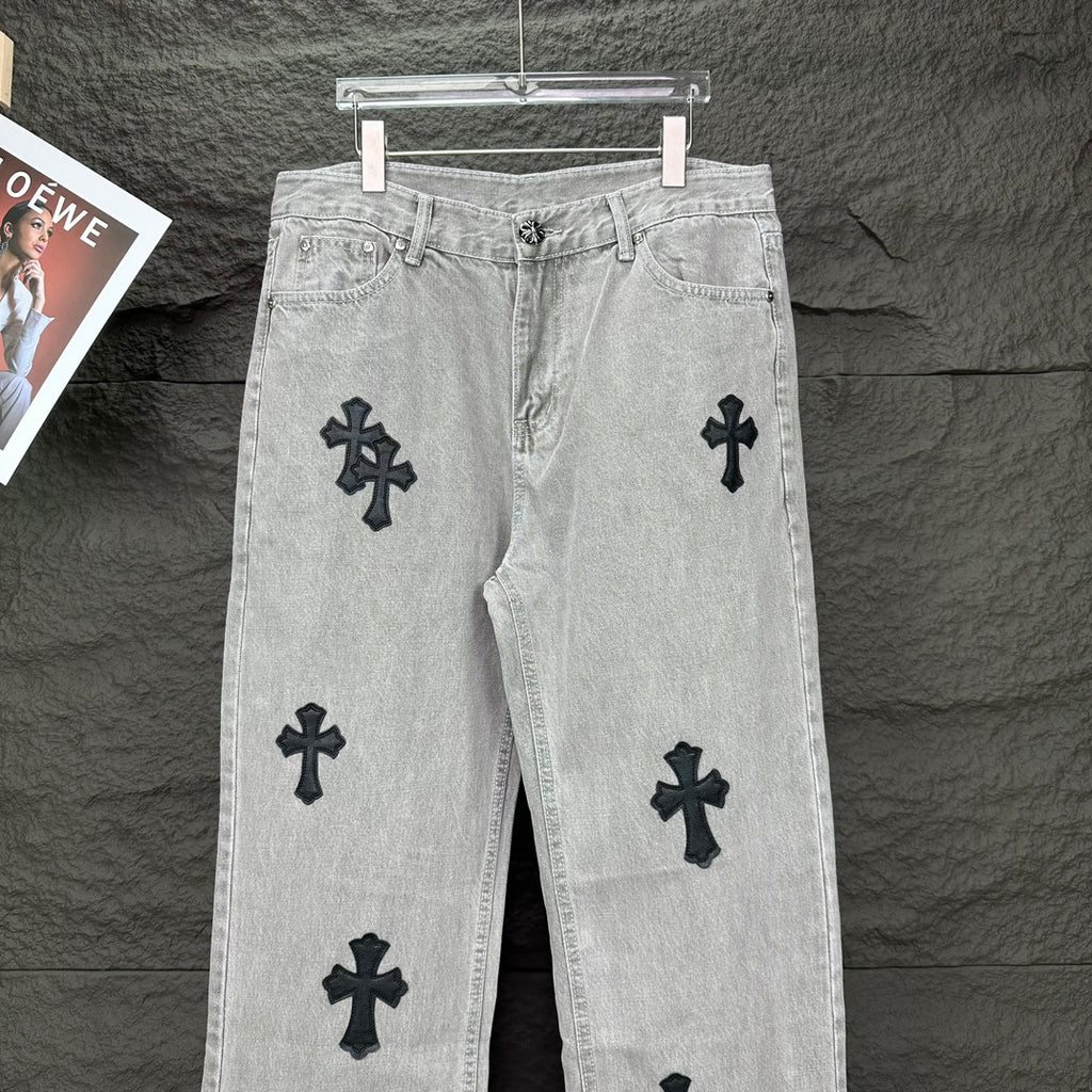 Black Cross Patch Light Grey Denim Jeans™