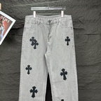 Black Cross Patch Light Grey Denim Jeans™