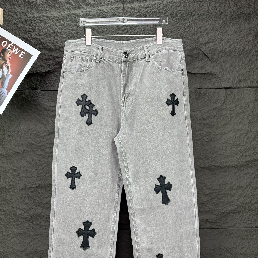 Black Cross Patch Light Grey Denim Jeans™