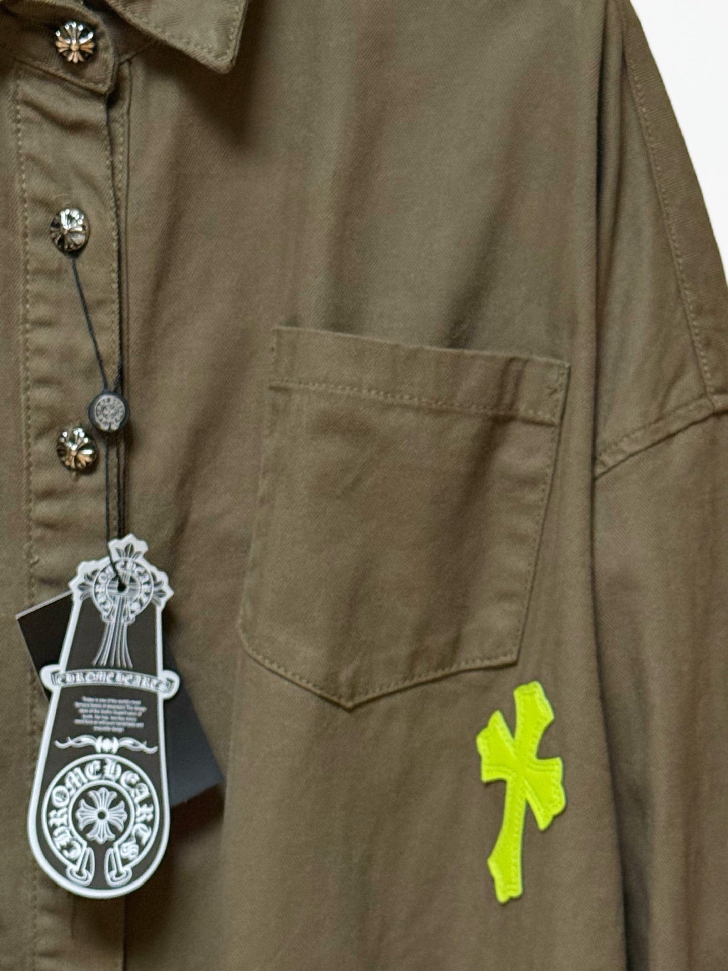 Neon Green Cross Army Green Button-Up Shirt™