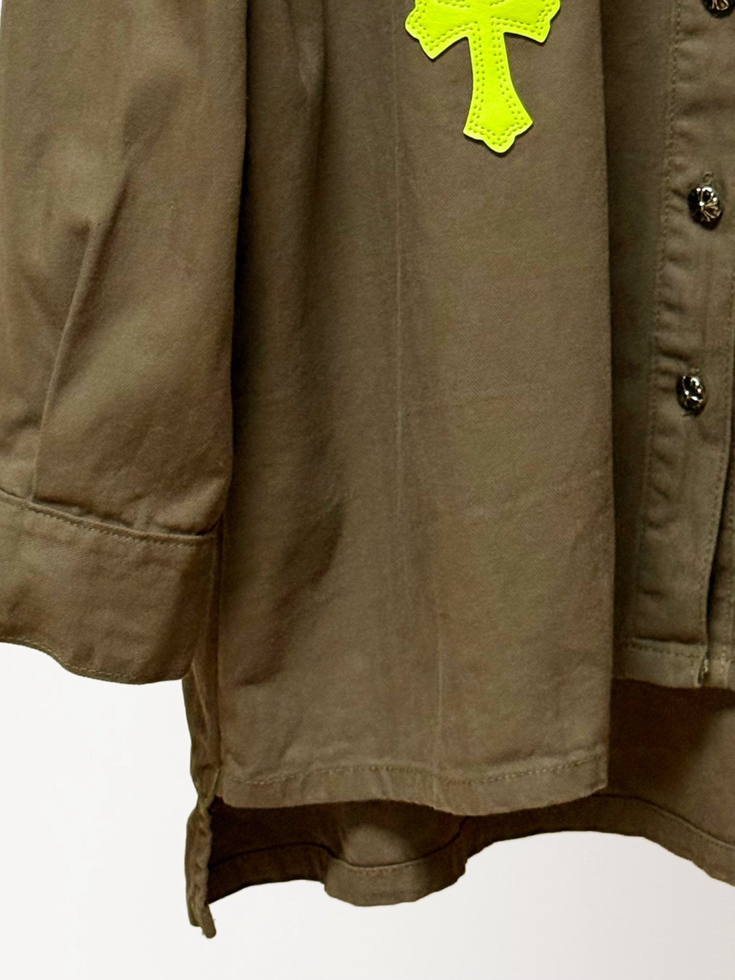 Neon Green Cross Army Green Button-Up Shirt™