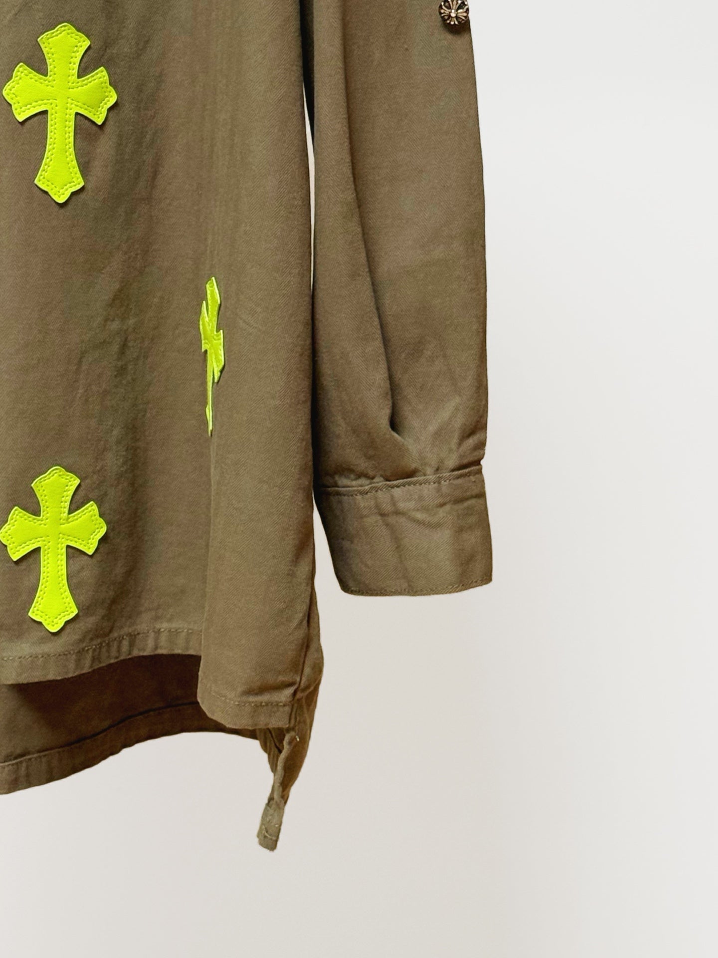 Neon Green Cross Army Green Button-Up Shirt™