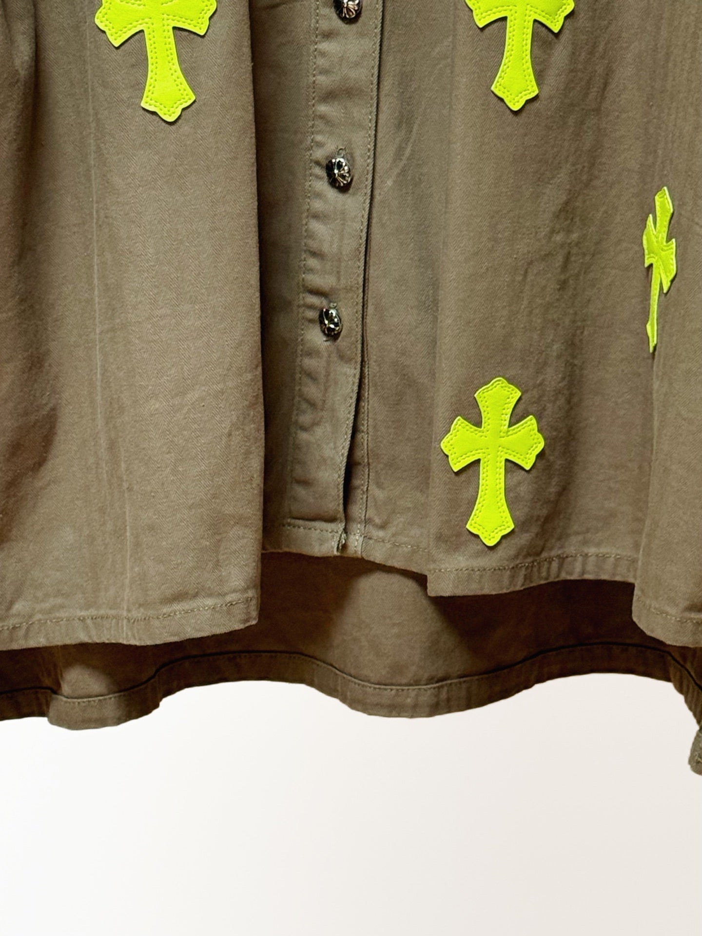 Neon Green Cross Army Green Button-Up Shirt™