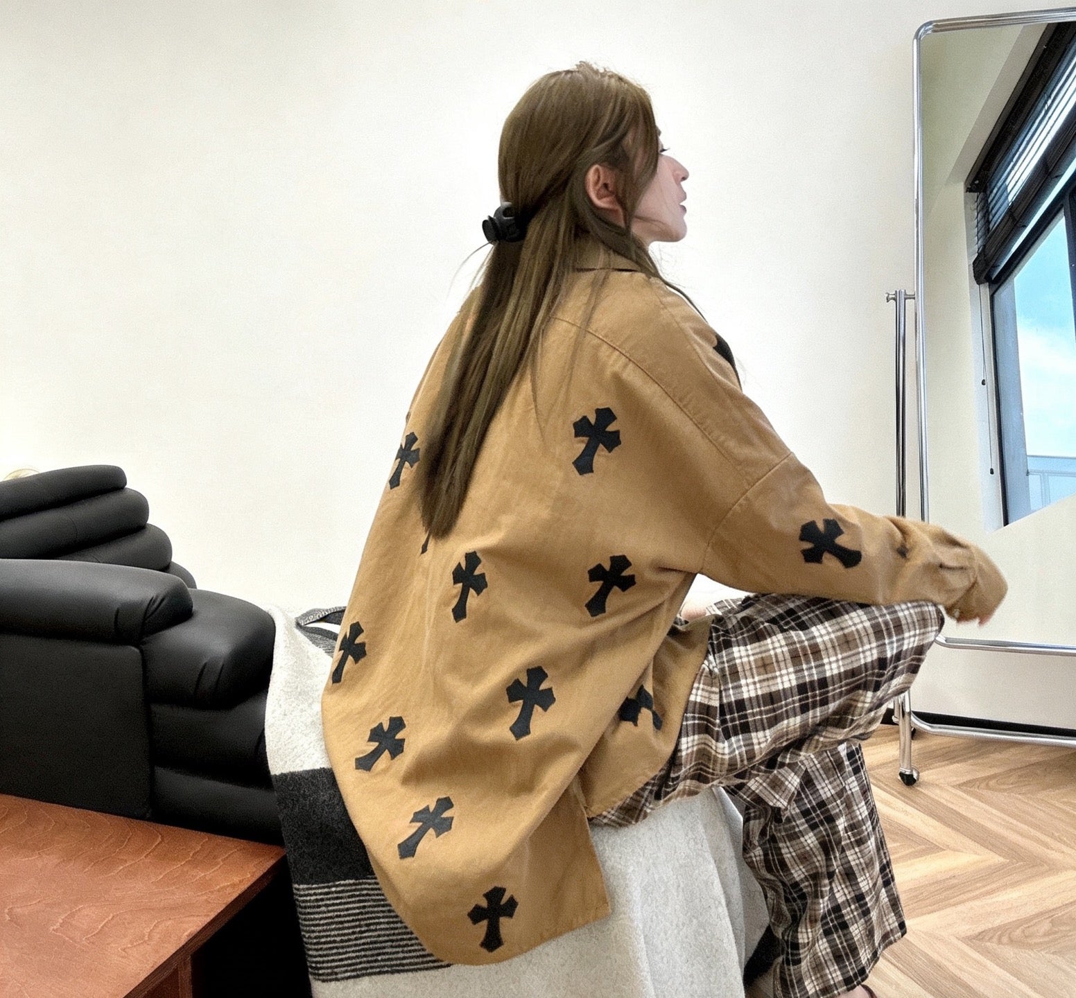 Black Cross Khaki Brown Button-Up Shirt™